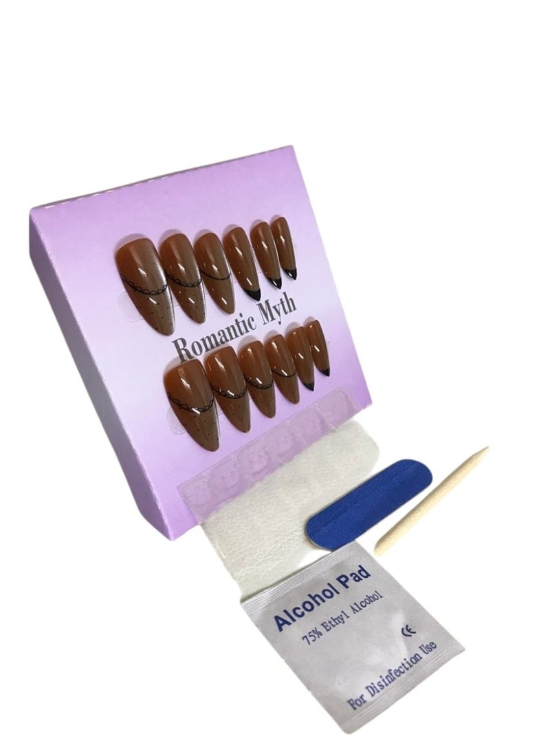 أظافر صناعية طويلة بتصميم 3D برسومات فنية، طقم متكامل مع مبرد أظافر ومنديل تنظيف ودابل فيس وعود خشبي، أظافر جاهزة للاستخدام لمظهر أنيق وجذاب للمناسبات اليومية والخاصة - Image 2